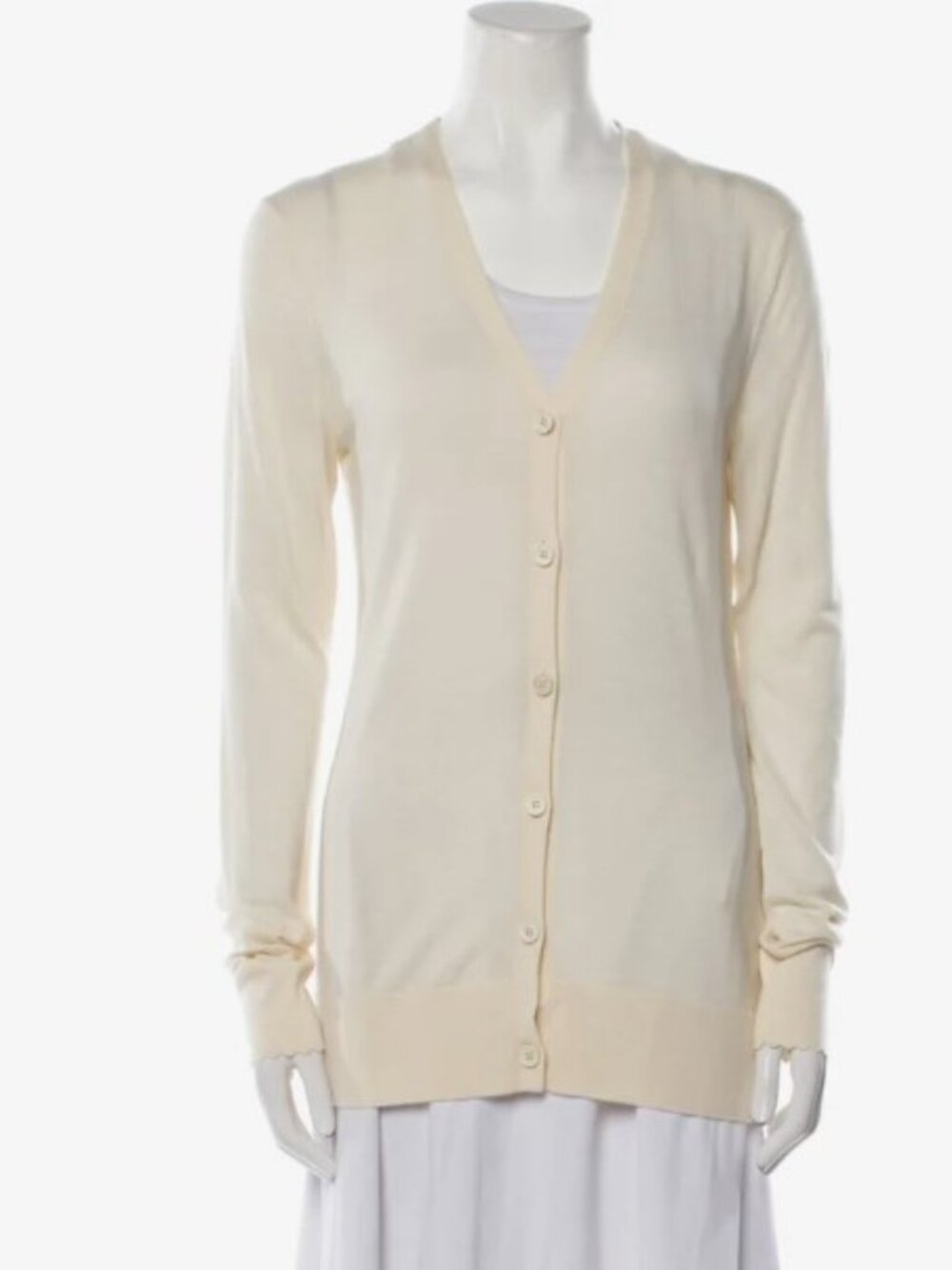 Chloe Ivory Wool V-Neck Sweater Cardigan L